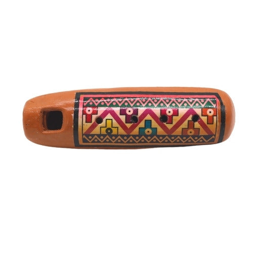 peruvian design geometric ceramic flute