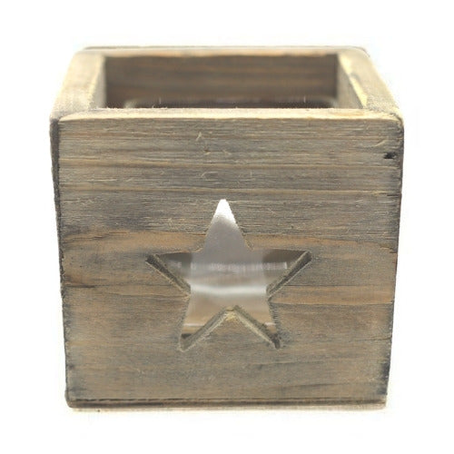 Driftwood candle holder with star design
