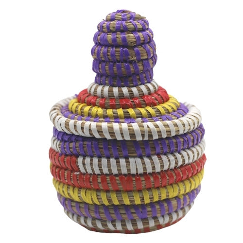 Small African purple basket pot with lid 