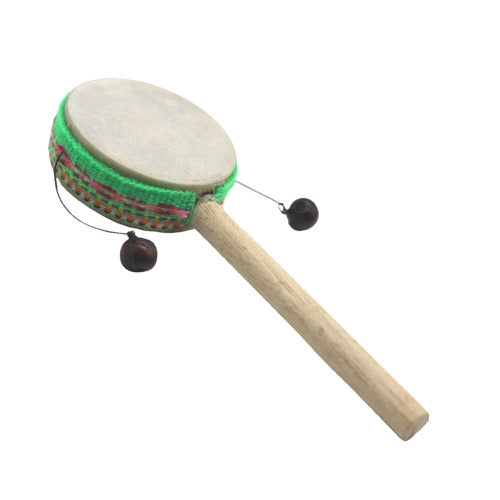 Peruvian monkey twist drum with green ribbon