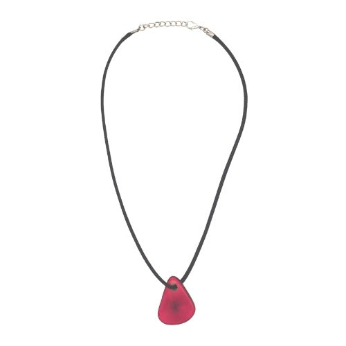 pink tagua seed nut on black chord necklace