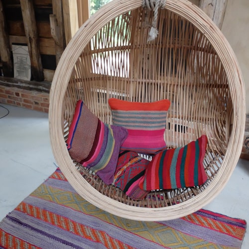 Colourful Peruvian Pillow on Wooden Hammock