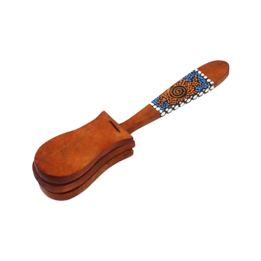 blue and brown painted castanet