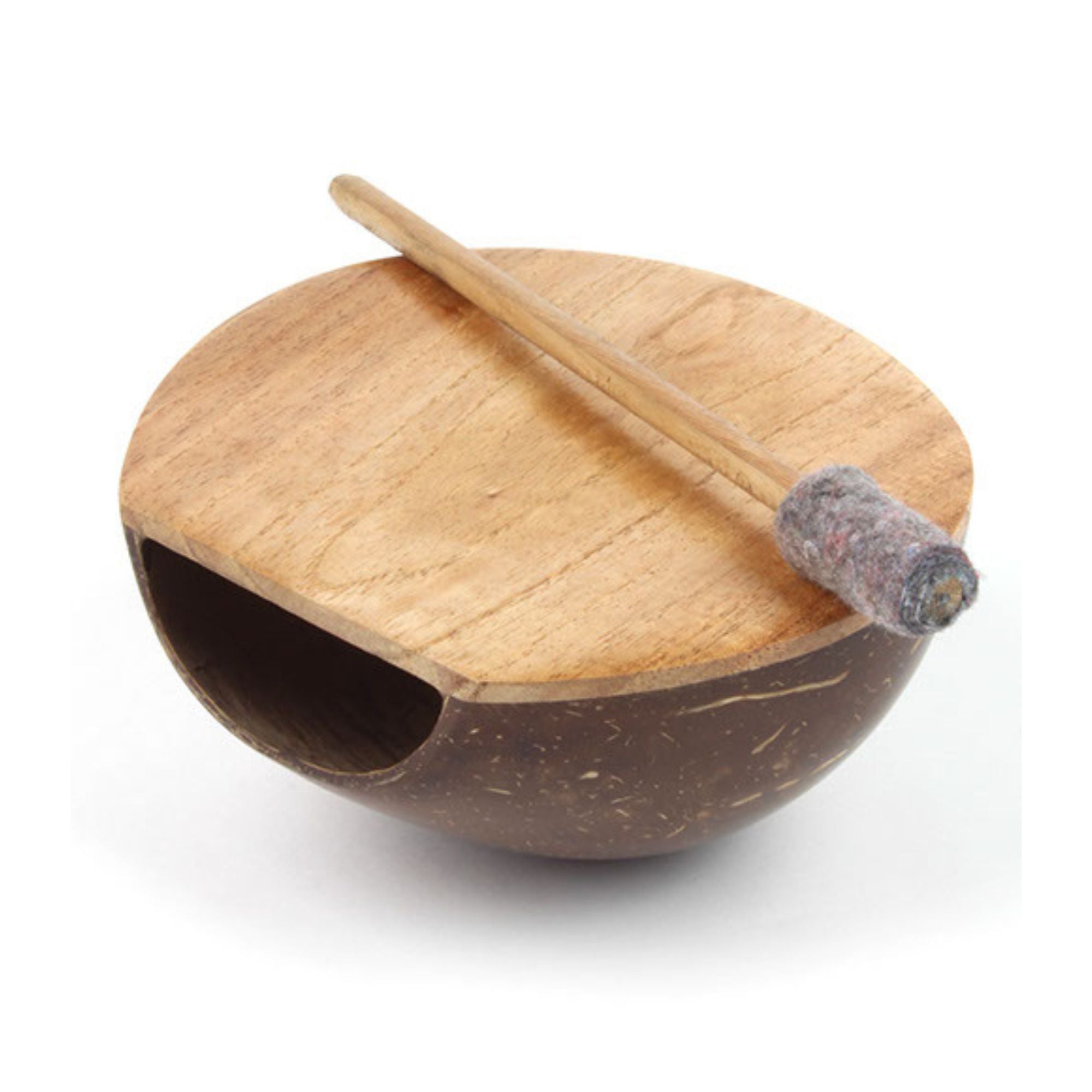 Coconut drum with wooden top and resonance hole