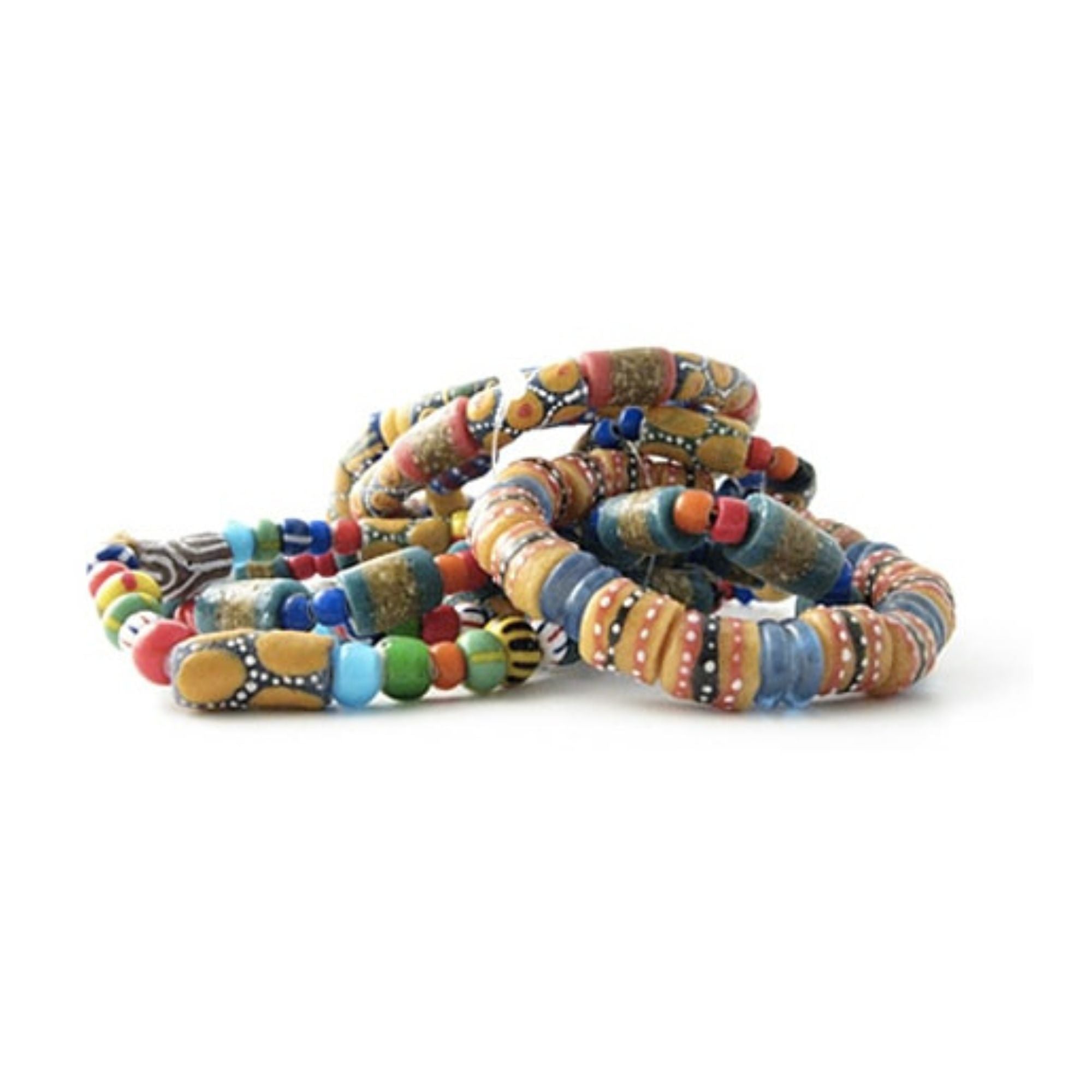 bundle of colourful Ghanaian glass beaded bracelets