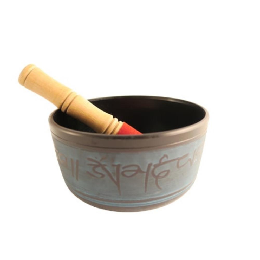 singing bowl with beater blue Chinese writing
