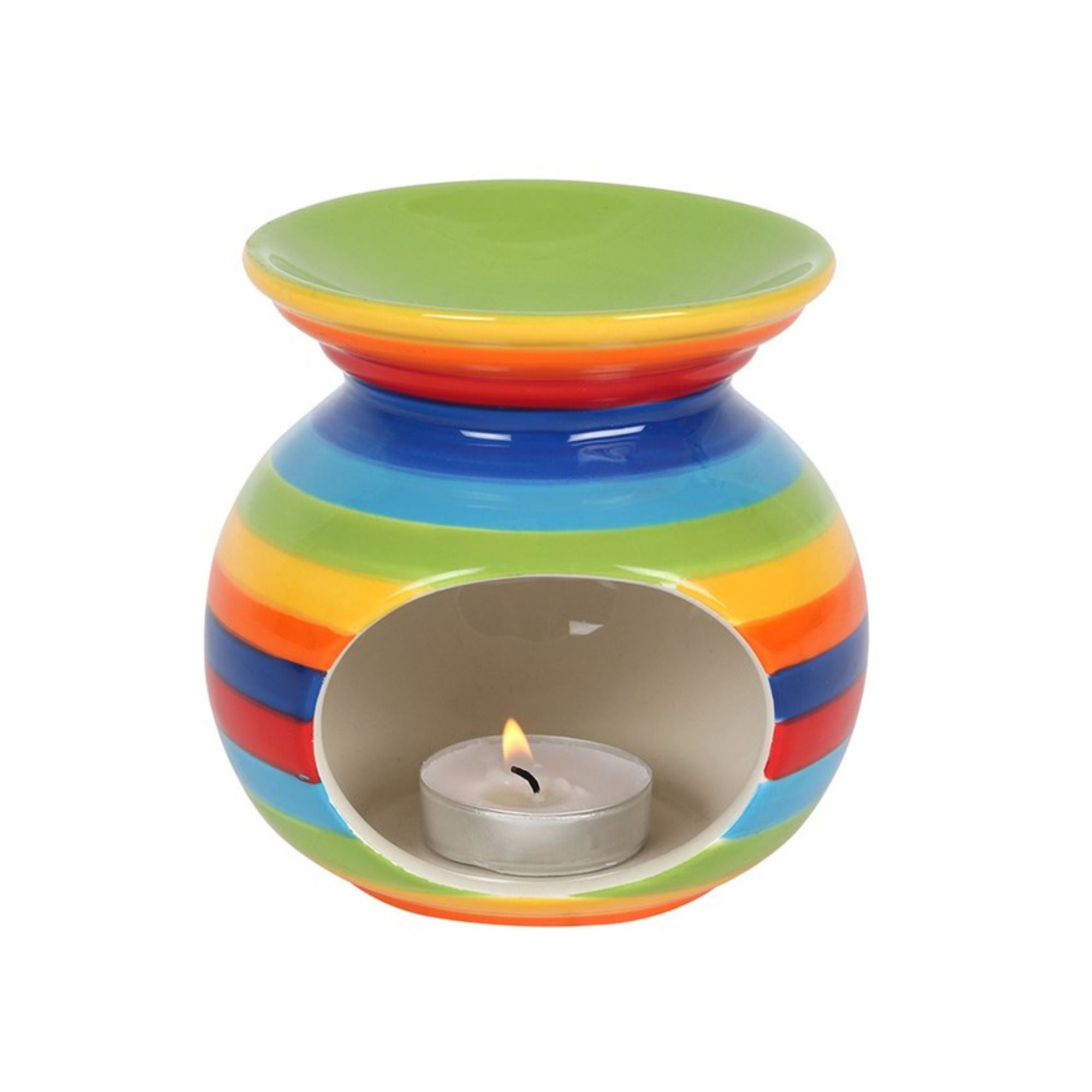 candle lit large rainbow ceramic oil burner