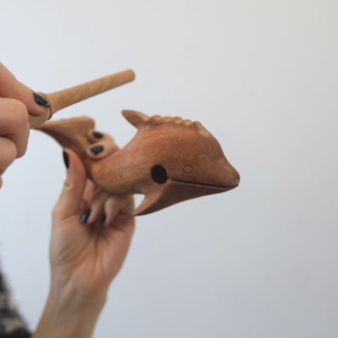 Solid wood dolphin guiro whistle sound demonstration video