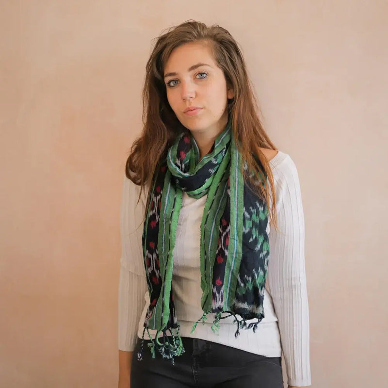 Handmade Ikat green scarf from Indonesia