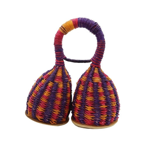 purple and orange woven basket rattle