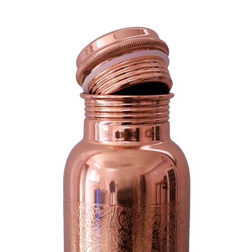 Close up of Copper Water Bottle with white background