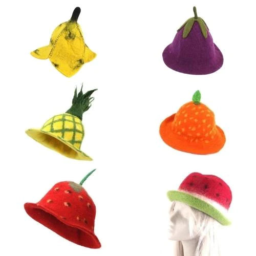 Mixed bundle of fruit hats made from felt