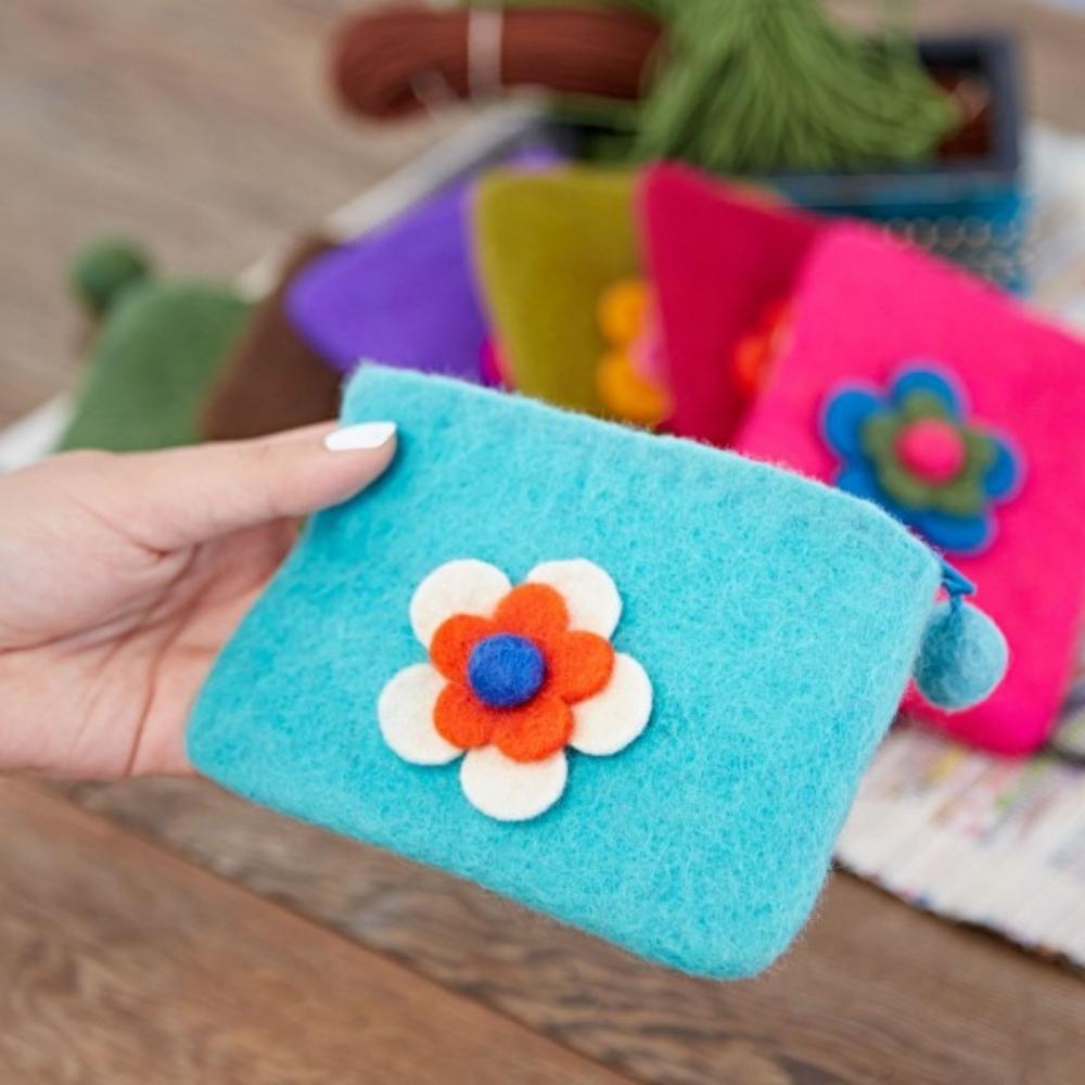 Variety of Colours Felt Wool Purse with Flower Design