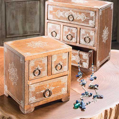 mango wood jewellery chest with 3 drawers and 5 drawers