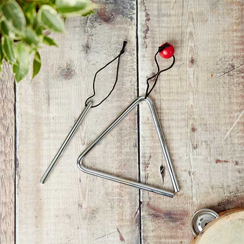 triangle music instrument with holder and beater