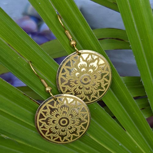 yellow brass round earrings