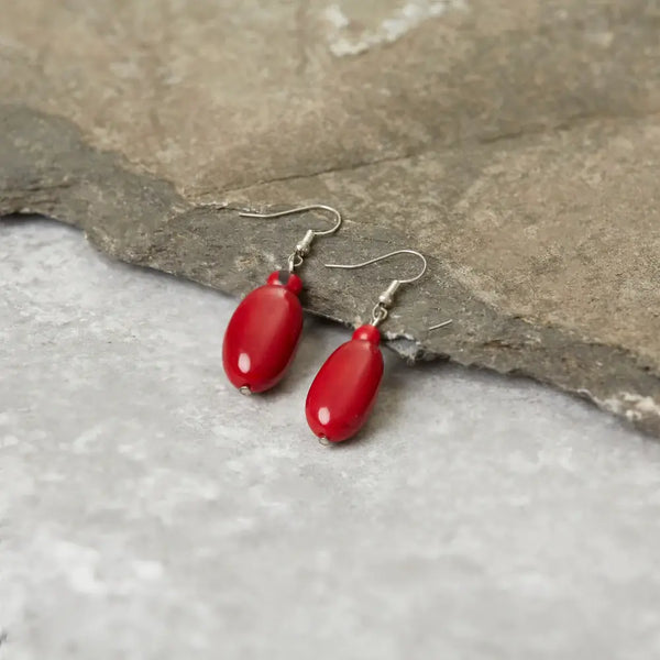 Pair of red tagua nut seed earrings 