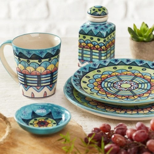 The complete patna collection: Indian patna hand painted cup mug, tapas bowl, small and large plates, coffee pot, grapes and more elements