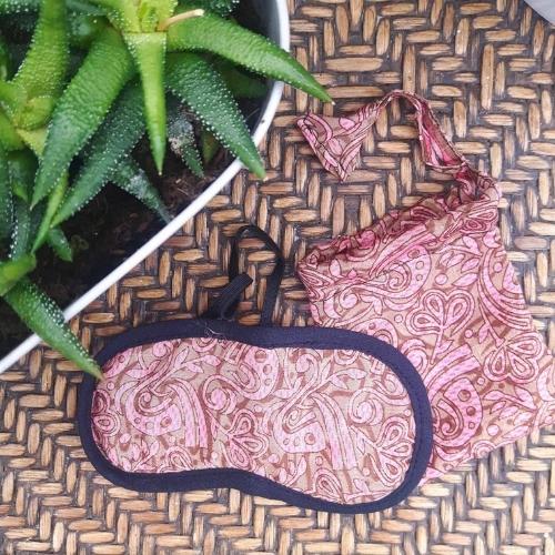 Pink recycled sari eye mask with floral abstract design 