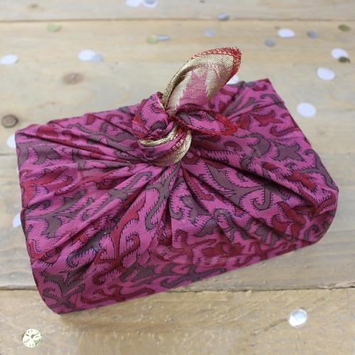 purple and pink sari gift wrap