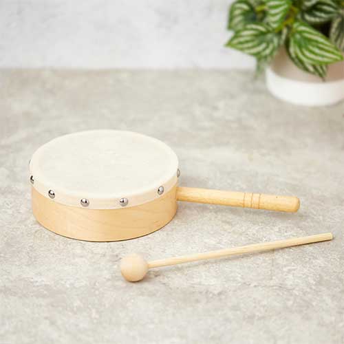 karo hand drum with beater stick 
