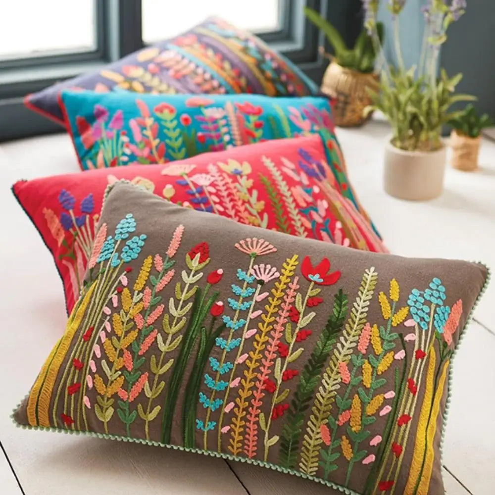 multicoloured cushion covers with floral designs