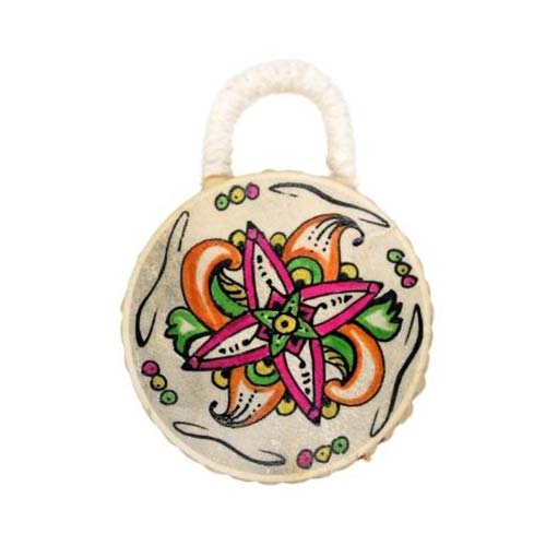 Small ocean drum with hanging loop and hand painted floral design