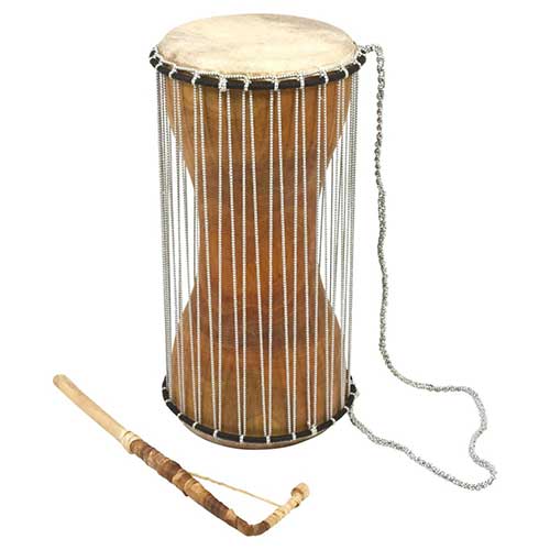 African Talking Drum in shape of Hourglass with white background