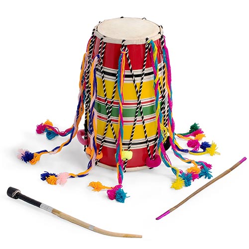 colourful fancy dhol with beaters