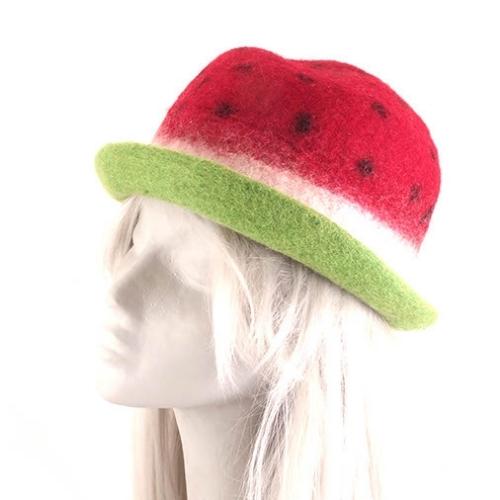 watermelon shape with green trim felt hat