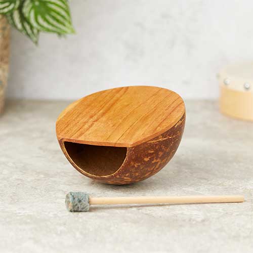 wooden coconut drum with felt and wood beater